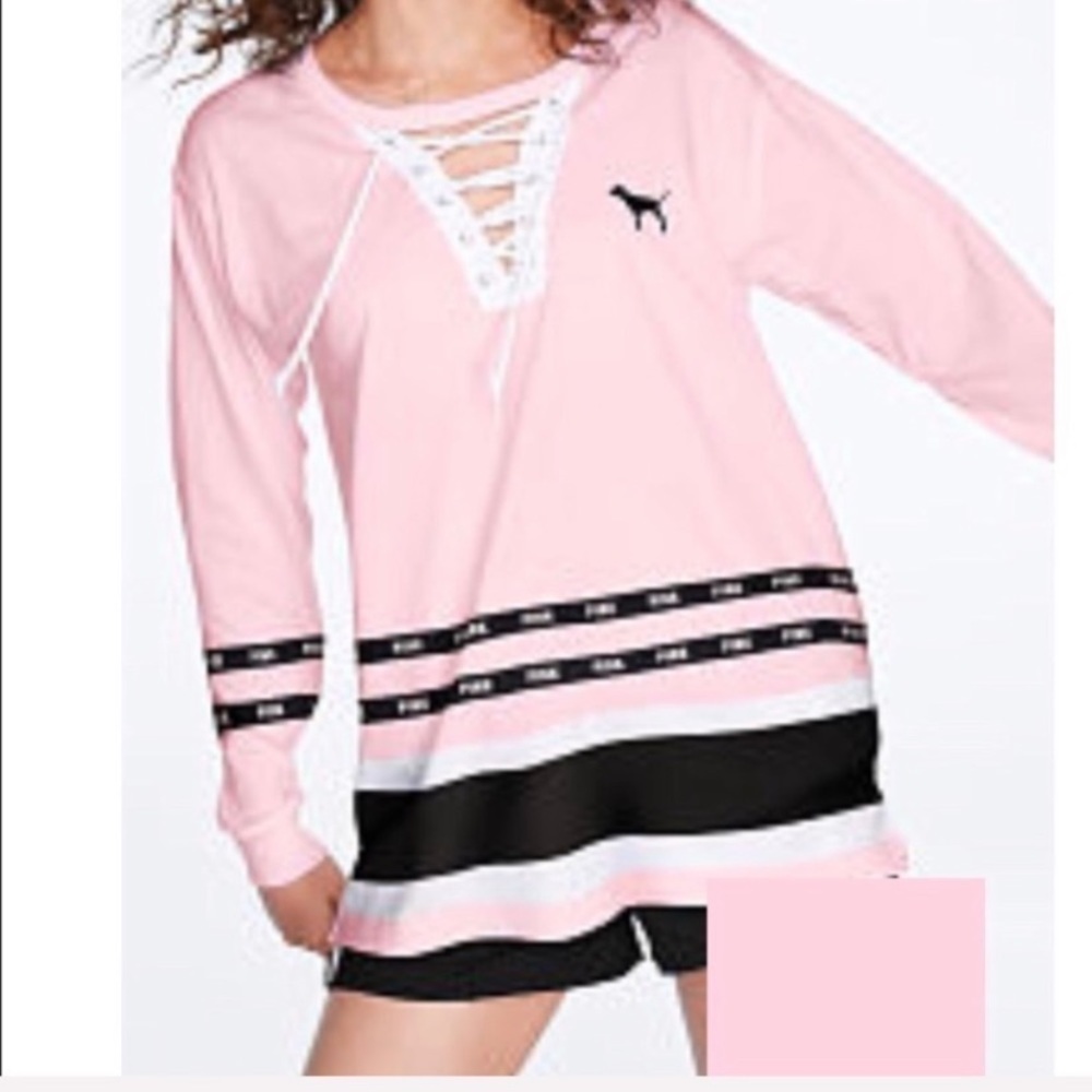 VS PINK Campus Lace-up Long Sleeve Top Size Small